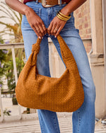 Lucia Woven Faux Suede Knotted Shoulder Bag