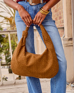 Lucia Woven Faux Suede Knotted Shoulder Bag