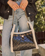 Cyra Quilted Vegan Leather Sherpa Trim Shoulder Bag