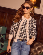 Maple Meadow Contrast Trim Houndstooth Cardigan