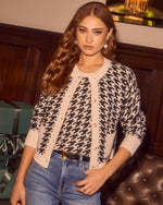 Maple Meadow Contrast Trim Houndstooth Cardigan