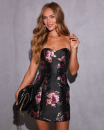 Midnight Peony Strapless Corset Mini Dress