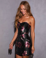 Midnight Peony Strapless Corset Mini Dress