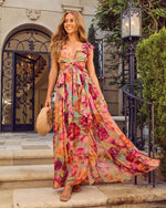 Carlita Ruffle Printed Cutout Maxi Dress