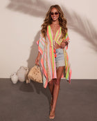Capri Sunset Striped Abstract Drawstring Kimono