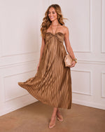 Gold % Raise A Toast Satin Plisse Halter Maxi Dress-5
