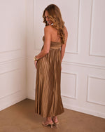 Gold % Raise A Toast Satin Plisse Halter Maxi Dress-4