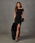 Nikkie Floral Velvet Mesh Cut Out Maxi Dress