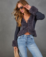 Secret Affair Knit Faux Fur Trim Cardigan