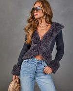 Secret Affair Knit Faux Fur Trim Cardigan