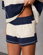 Navy Multi % Cozy Standard Striped Shorts-3