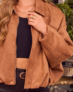 Maple Mornings Suede Bubble Hem Bomber Jacket