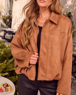 Maple Mornings Suede Bubble Hem Bomber Jacket