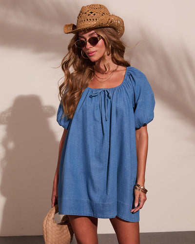 chambray mini dress Mellanie Shift Chambray Mini Dress in Medium Denim