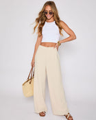 Beige % Brunch Ready Linen Blend High Rise Pants-1