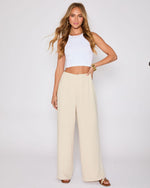 Beige % Brunch Ready Linen Blend High Rise Pants-3
