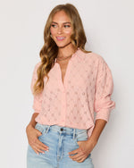 Peach % Amber Eyelet Button Down Top-1