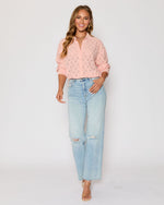 Peach % Amber Eyelet Button Down Top-2