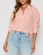 Peach % Amber Eyelet Button Down Top-5