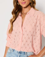Peach % Amber Eyelet Button Down Top-6
