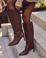 Brown % Isobelle Vegan Leather Chain Accent Knee High Boots-1