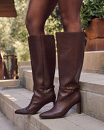 Brown % Isobelle Vegan Leather Chain Accent Knee High Boots-6