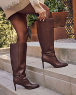 Brown % Isobelle Vegan Leather Chain Accent Knee High Boots-3