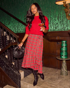 Holly Darling Plaid Wrap Tie Midi Skirt