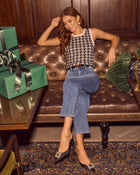 Maple Meadow Contrast Trim Houndstooth Sleeveless Sweater