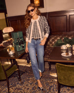 Maple Meadow Contrast Trim Houndstooth Sleeveless Sweater