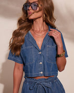 Kylah Button Down Short Sleeve Denim Top