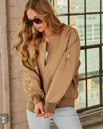Tan % Toasty Babe Bomber Jacket-6