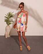 Sunlit Splash Abstract Print Halter Neck Mini Dress