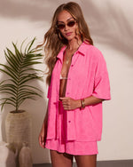 Coastline Cutie Embossed Terry Seashell Button Down Top