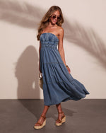Jaclyne Strapless Tiered Chambray Maxi Dress