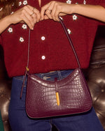 Verah Vegan Leather Croc Embossed Shoulder Bag