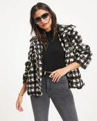 Black/White % Coziness All Day Pocketed Teddy Jacket-1