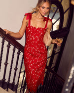 Red % Warm Intentions Lace Midi Dress-2