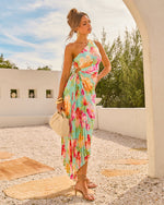 Modern Day Glam Printed One Shoulder Asymmetrical Maxi Dress