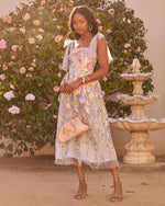 Blue Multi % Falling Petals Floral Midi Dress-3