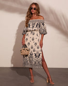 Solstice Spirit Paisley Off The Shoulder Midi Dress