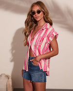 Ruan Striped Abstract Embroidered Button Down Top