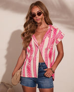 Ruan Striped Abstract Embroidered Button Down Top