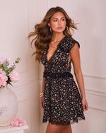 Luma Blossom Lace Trim Floral Mini Dress