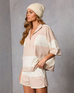 Khaki Multi % Cozy Standard Striped Quarter Zip Top-3