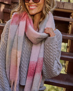 Pink Multi % Cabin Light Plaid Print Scarf-3