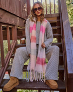 Pink Multi % Cabin Light Plaid Print Scarf-2