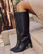 Black % Isobelle Vegan Leather Chain Accent Knee High Boots-2