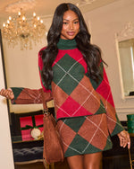 Toasted Sienna Knit Argyle Mini Skirt