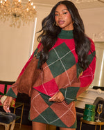 Toasted Sienna Knit Argyle Mini Skirt